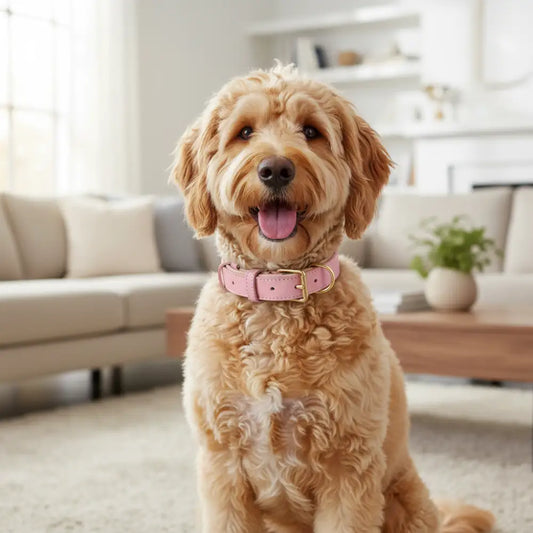 Siena Soft Genuine Leather Dog Collar in Baby Pink - Posh Pawz - 2