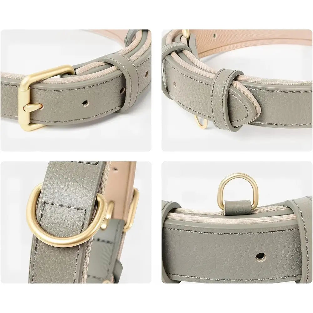Siena Soft Genuine Leather Dog Collar in Grey - Posh Pawz - 3