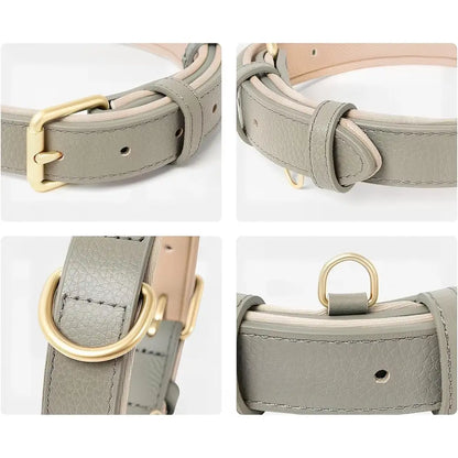 Siena Soft Genuine Leather Dog Collar in Grey - Posh Pawz - 3