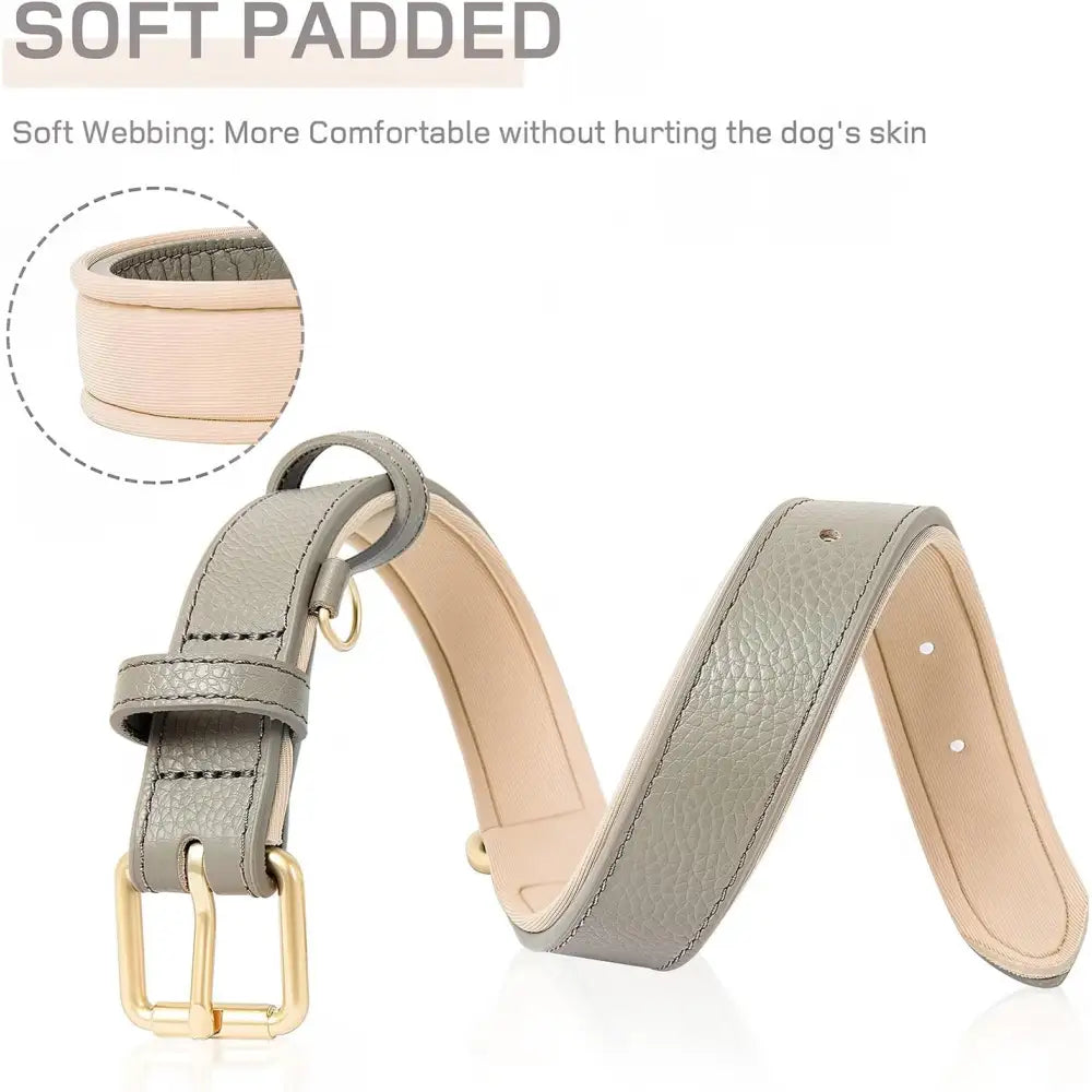 Siena Soft Genuine Leather Dog Collar in Grey - Posh Pawz - 4