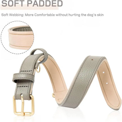 Siena Soft Genuine Leather Dog Collar in Grey - Posh Pawz - 4