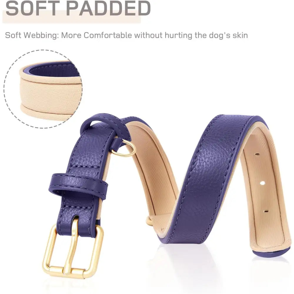 Siena Soft Genuine Leather Dog Collar in Purple - Posh Pawz - 4