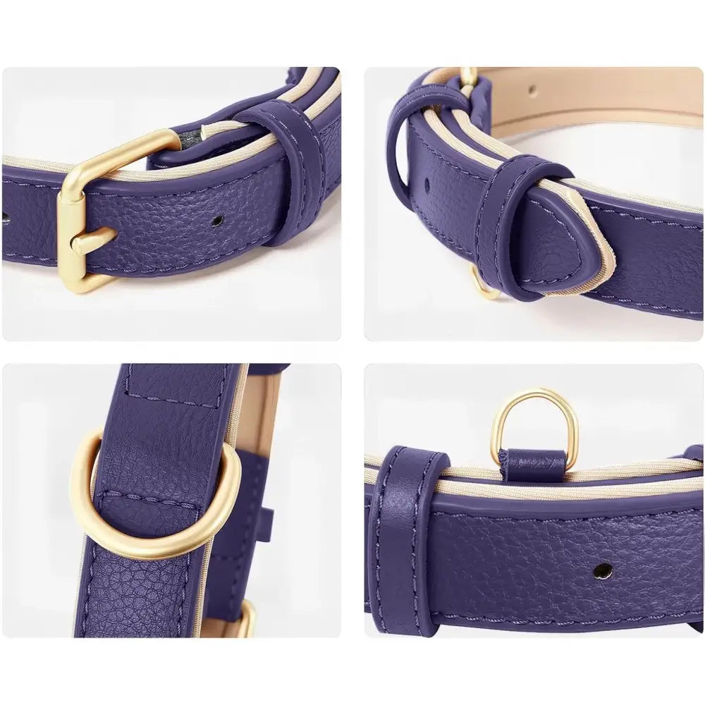 Siena Soft Genuine Leather Dog Collar in Purple - Posh Pawz - 3