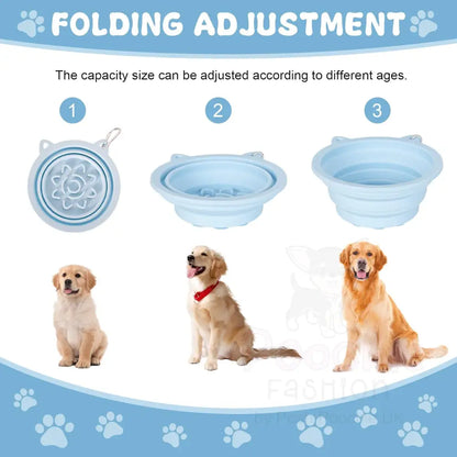 Silicone Collapsible Travel Bowl with Lick Pad in Baby Blue - Posh Pawz - 4
