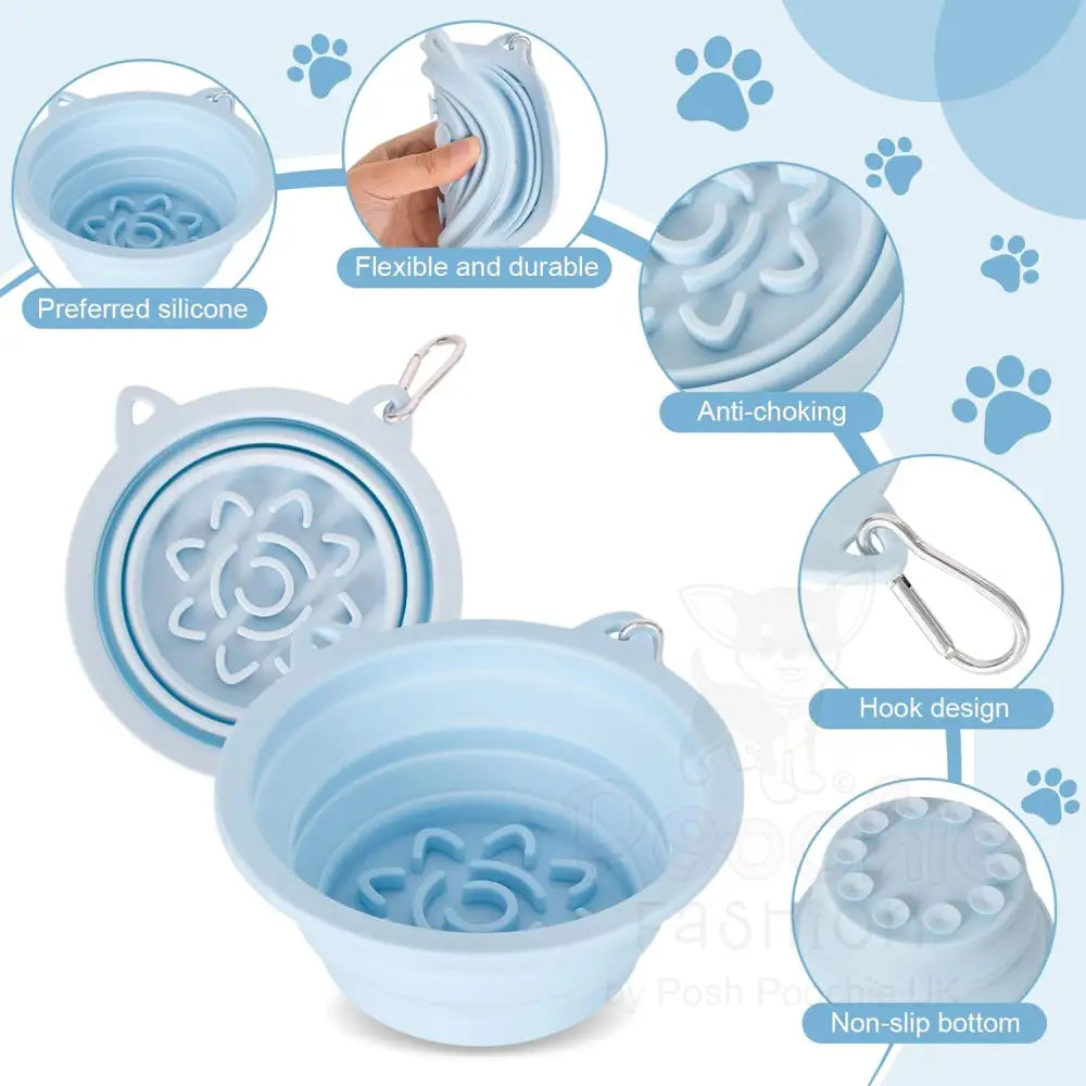 Silicone Collapsible Travel Bowl with Lick Pad in Baby Blue - Posh Pawz - 3