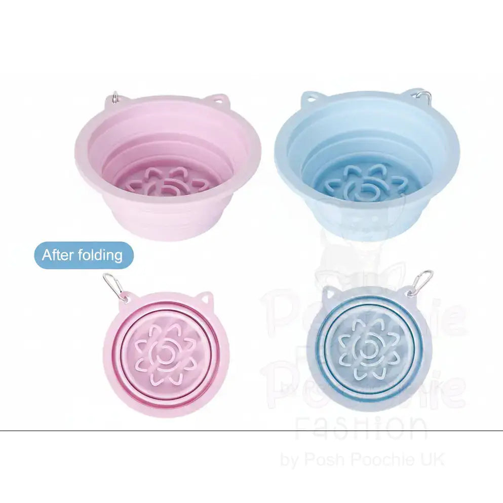 Silicone Collapsible Travel Bowl with Lick Pad in Baby Blue - Posh Pawz - 5