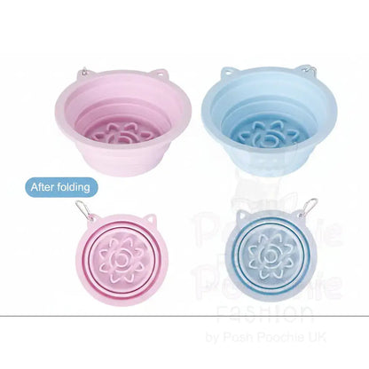Silicone Collapsible Travel Bowl with Lick Pad in Baby Blue - Posh Pawz - 5