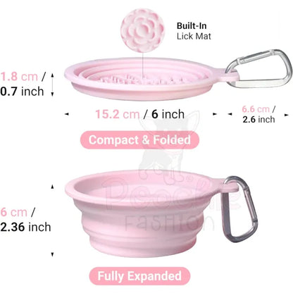 Silicone Collapsible Travel Bowl with Lick Pad in Baby Pink - Petdreamhouse - 4