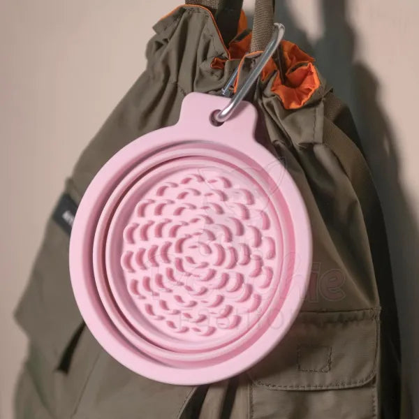 Silicone Collapsible Travel Bowl with Lick Pad in Baby Pink - Petdreamhouse - 2