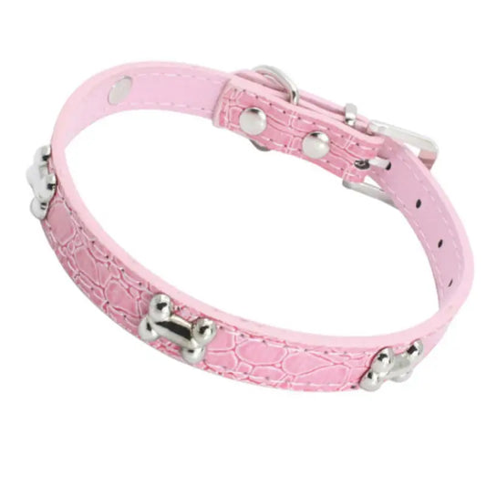 Silver Bones Puppy Dog Collar In Baby Pink - Posh Pawz - 1