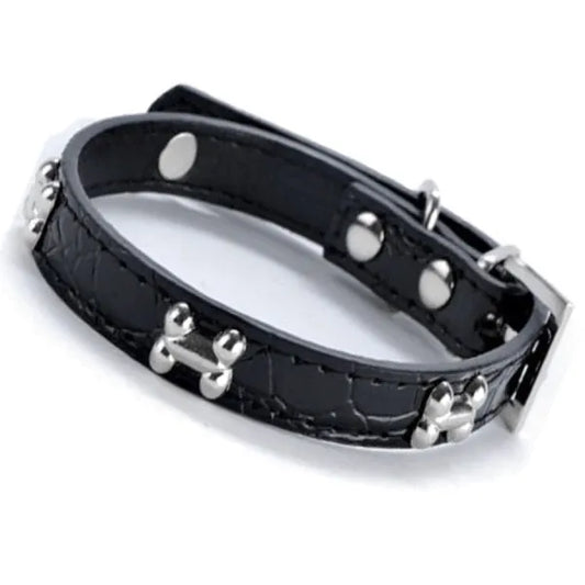 Silver Bones Puppy Dog Collar in Black - Posh Pawz - 1