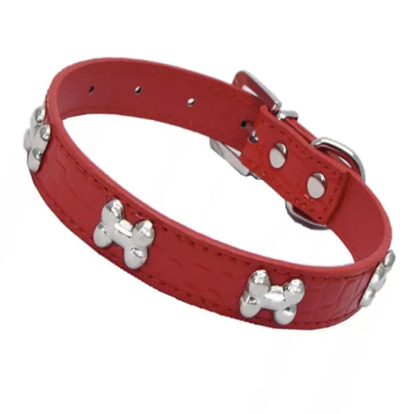 Silver Bones Puppy Dog Collar In Red - Posh Pawz - 1