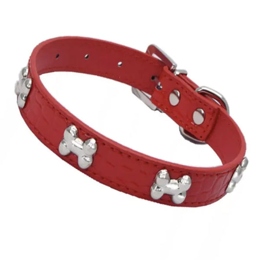Silver Bones Puppy Dog Collar in Red - Posh Pawz - 1