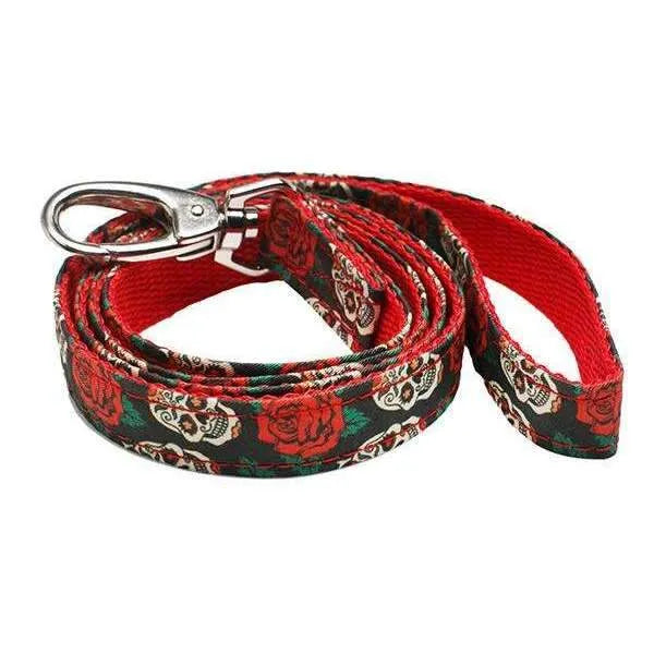 Skull and Roses Fabric Dog Lead - Urban Pup - 1
