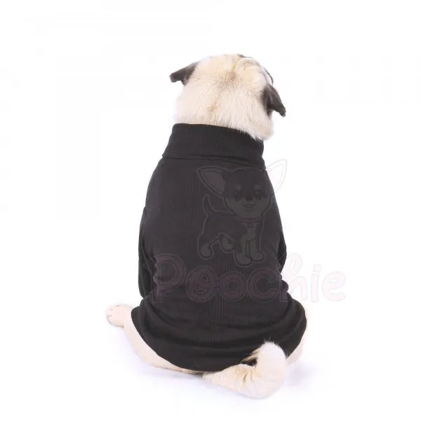 Long Sleeve Ribbed Dog T-shirt Jumper Black - Rich Paw - 3