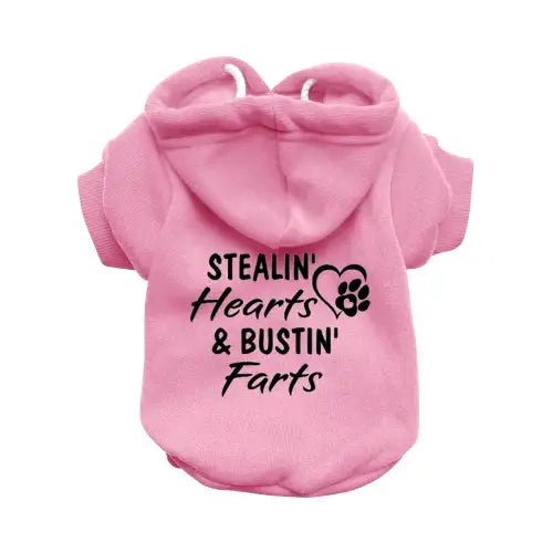 Stealin’ Hearts and Bustin’ Farts Dog Hoodie Pink - Rich Paw - 1