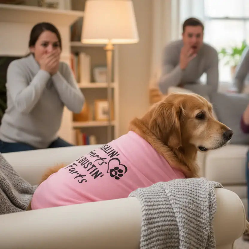Stealin’ Hearts and Bustin’ Farts Dog T-shirt Pink - Poochie Fashion - 3