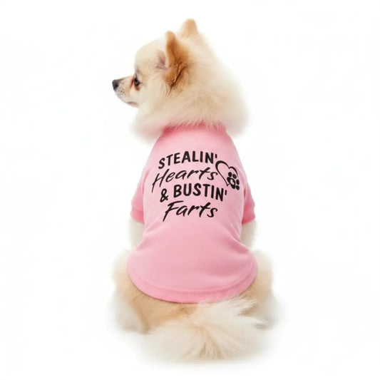 Stealin’ Hearts and Bustin’ Farts Dog T-shirt Pink - Poochie Fashion - 2