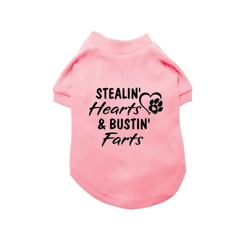 Stealin’ Hearts and Bustin’ Farts Dog T-shirt Pink - Rich Paw - 1