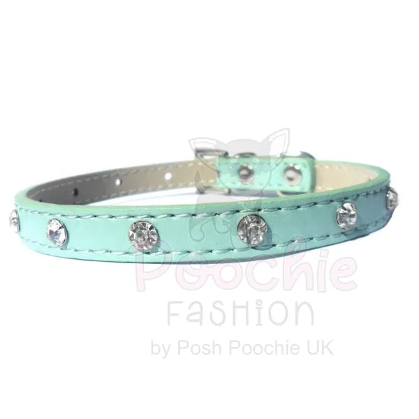 Super Slim Crystal Dog Collar and Lead in Blue - Posh Pawz - 2