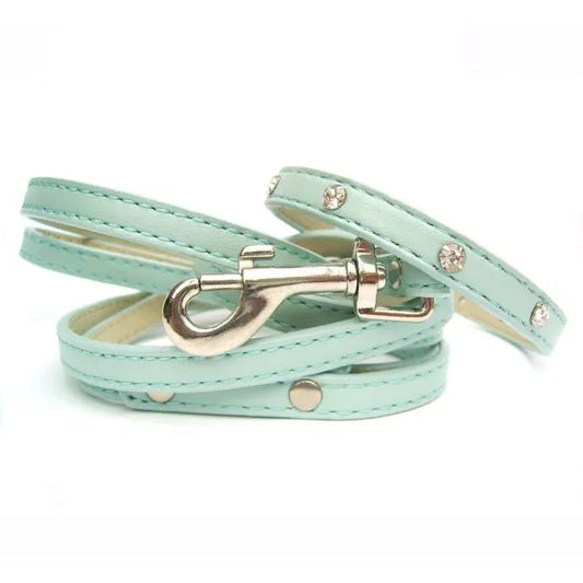 Super Slim Crystal Dog Collar and Lead in Blue - Posh Pawz - 1
