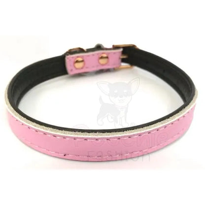 Super Soft Plain Leather Dog Collar in Baby Pink - Sale - 2