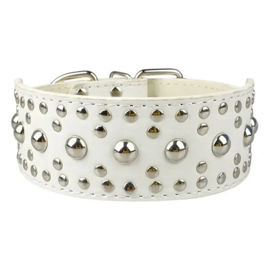 Super Stud Large Breed Dog Collar in White - Posh Pawz - 1