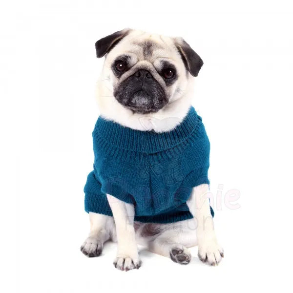 Teal Chunky Cable Knit Dog Jumper - Sale - 2