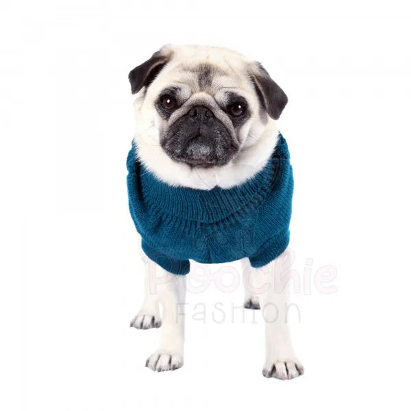 Teal Chunky Cable Knit Dog Jumper - Sale - 6