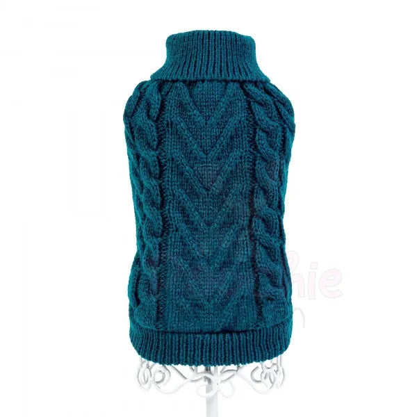 Teal Chunky Cable Knit Dog Jumper - Sale - 4