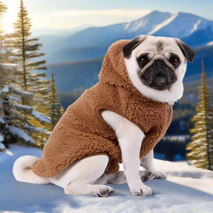 Teddy Sherpa Fleece Sleeveless Dog Zip Hoodie in Brown - Rich Paw - 1