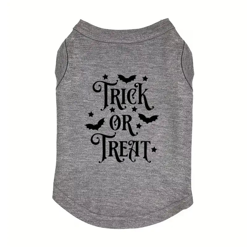 Trick or Treat Halloween Dog Vest T-shirt Grey - Poochie Fashion - 1