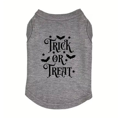 Trick or Treat Halloween Dog Vest T-shirt Grey - Poochie Fashion - 1