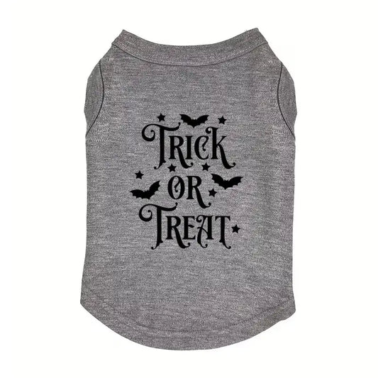 Trick or Treat Halloween Dog Vest T-shirt Grey - Poochie Fashion - 1