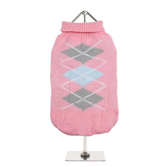 Urban Pup Pink & Grey Argyle Dog Jumper Small - Sale - 1