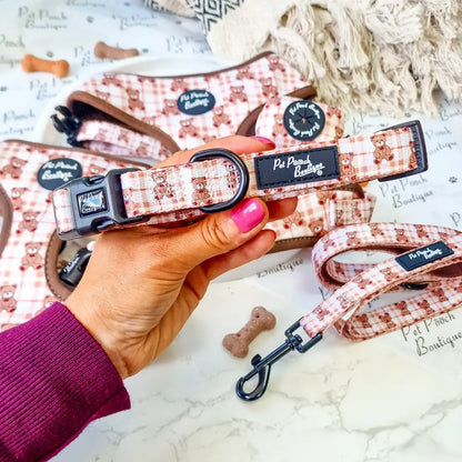 Vintage Bear Gingham Dog Collar - Pet Pooch - 1