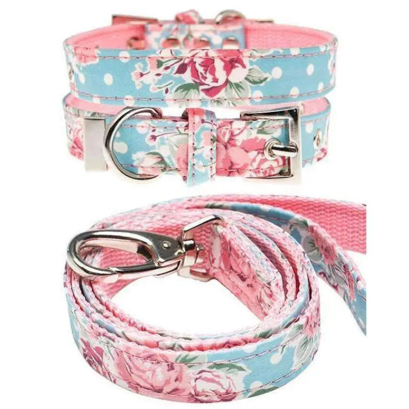 Vintage Rose Floral Fabric Dog Collar And Lead Set - Urban - 1