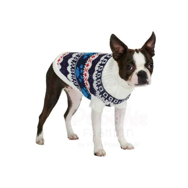White Fair Isle Dog Jumper - Urban - 2
