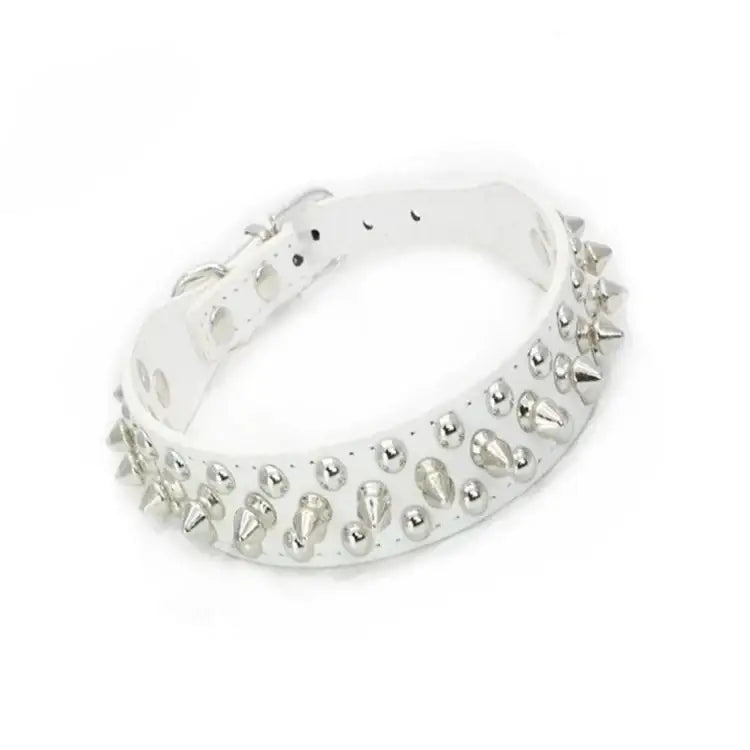 White Metro Spike Vegan Leather Dog Collar - Posh Pawz - 1