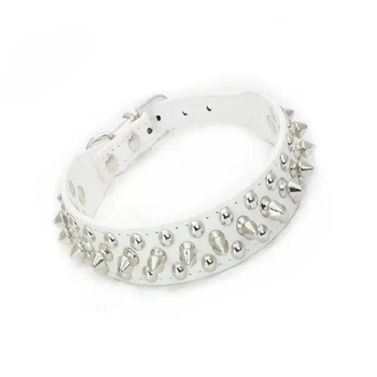 White Metro Spike Vegan Leather Dog Collar - Posh Pawz - 1