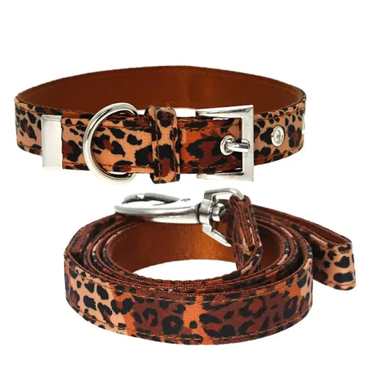 Wild Cat Leopard Fabric Dog Collar and Lead Large - Sale - 1