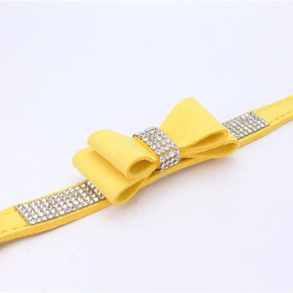 Yellow Sparkle Bow eco Suede Dog Collar - Posh Pawz - 2