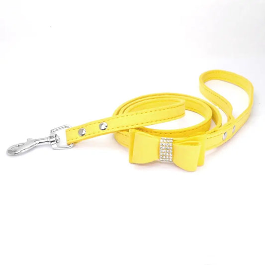 Yellow Sparkle Bow eco-Suede Dog Lead - Posh Pawz - 1