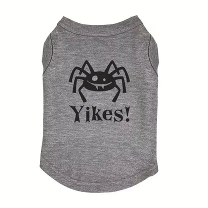 Yikes! Spider Halloween Dog Vest T-shirt Grey - Poochie Fashion - 1