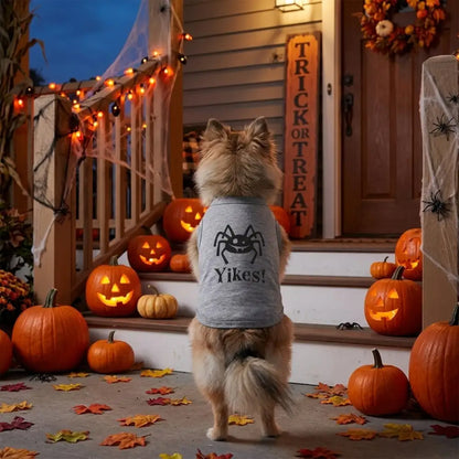 Yikes! Spider Halloween Dog Vest T-shirt Grey - Poochie Fashion - 2